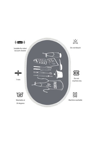Dijital Kaymaz Yıkanabilir Banyo Mutfak Salon Paspas Halısı Trend Saçaklı Oval Al4032 Mavi