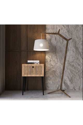 Enwood Canopus Mdf Safir Meşe Ahşap Ayaklı Tek Kapaklı Komodin