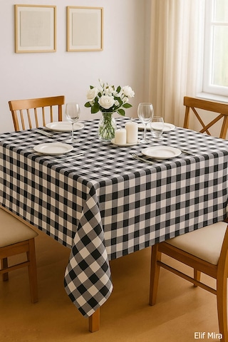 Mira Home Kareli Masa Örtüsü Sofra Bezi 160x220 Cm Rustik Siyah