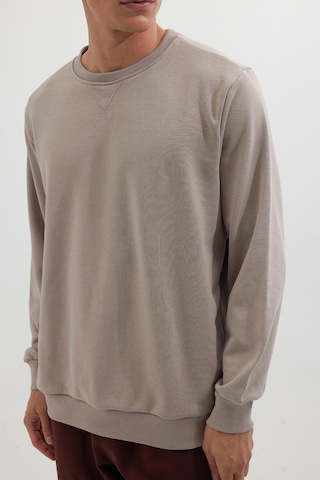 Tudors Unisex Relax Fit Rahat Kesim %100 Pamuk 3 İplik Basic Bej Bisiklet Yaka Sweatshirt-35145 Bej