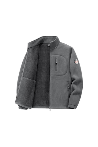 İkkb Erkek Sonbahar Kış Polar Dik Yaka Sıcak Ceket Koyu Gri