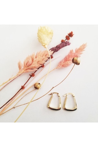Sembol Gold Altın Küpe 14K 585 Parlak Çanta Tasarım 1,8 Cm Zarif Küpe