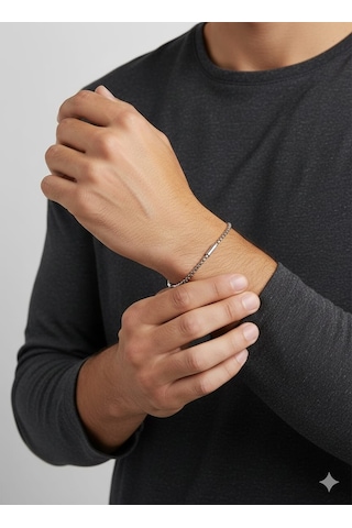 Akfecan Erkek Unisex Kadın Paslanmaz Çelik Bileklik Gümüş