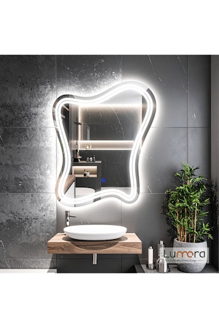Mariont Beyaz Led'li Lazer Kumlamalı Lavabo & Banyo Aynası Dokunmatik Sensörlü 90 X 70 Cm Cm