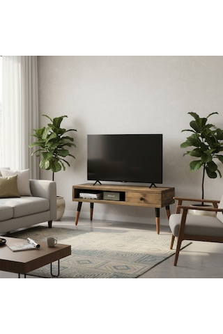 Mobenta Neo TV: Asimetrik Masif Ahşap TV Ünitesi 1 Çekmeceli 1 Raflı - 120 CV