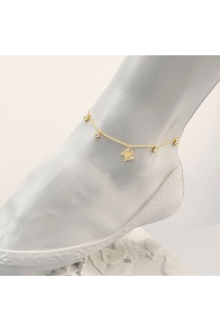 İndigo Takı Minik Kelebek Altın Kaplama Gümüş Halhal Çok Renkli