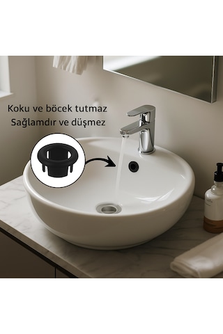 2 Adet Siyah Lavabo Taşma Yüzüğü Evye Taşma Delik Kapağı Plas Siyah