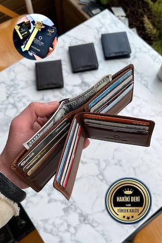 Taba Kelebek Model Gerçek Deri Erkek Isme Özel Baskılı Cüzdan Taba