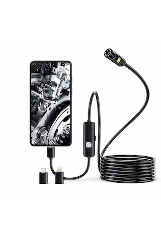 Ultratekno Ult105s 5m 10m Çift Kameralı 1440p Endoskop Yılan Kamera Ip68 8mm Sert Kablo İos Android