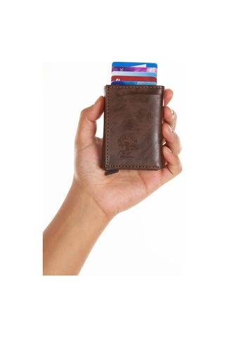 Tuldar Erkek Rfıd Otomatik Çekim Koruyucu Mekanizmalı Kağıt Para Bölmeli Hediyelik Kartlık Cüzdan Tul601 - Kahverengi