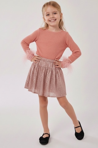 My Kids Wear Kız Çocuk Bayramlık Payet Etekli Takım 12537 Bej - Kahverengi