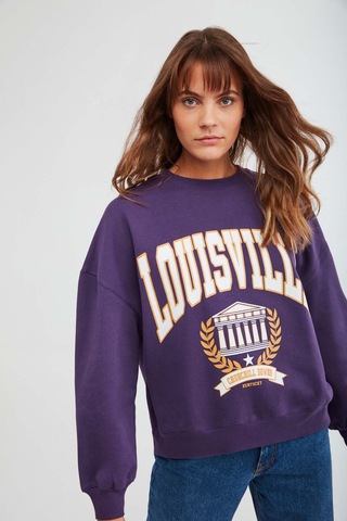 ETHIQUET RA ONA Kadın Oversize Yumuşacık İçi Polarlı Organik Pamuklu Baskılı Yuvarlak Yakalı or Sweatshirt