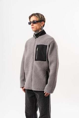 Respire Erkek Zip Oversize Teddy Ceket Gri