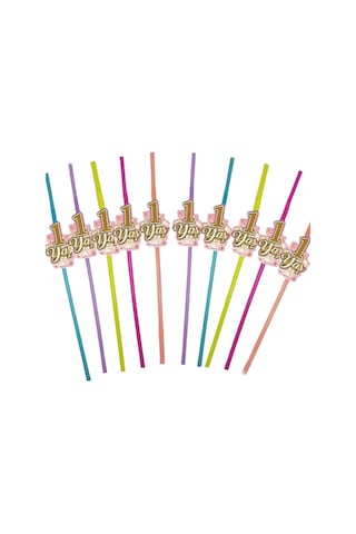 Pipet 1 Yaş Yaldızlı Pipet 10 Lu Pembe 1 Yaş Kız Doğum Günü Partisi