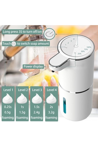 Skycity Otomatik Teşvikli Köpük Sabun Dağıtıcı 400ml Usb Şarjlı Duvar Tipi 4 Seviyeli Ayar Banyo & Mutfak İçin Beyaz
