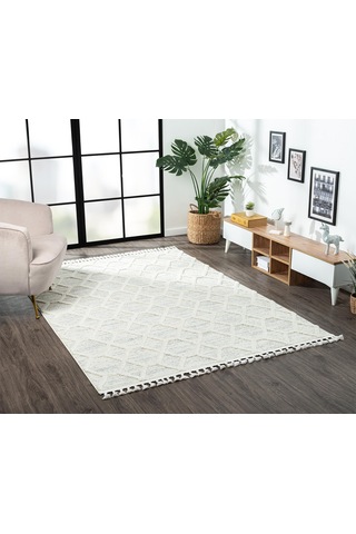Loop Lp004a Beyaz Halı Dekoratif Sisal Bukle Tozsuz Antialerjik Salon Halısı Yatak Odası Koridor-109 Beyaz
