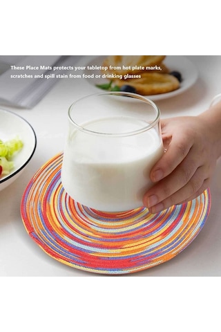 Ulzyvf Yuvarlak Yemek Set Renkli Renkli Paspaslar Örtüsü Örgülü Mutfak Masası Çok 6'lı Vh Çok Renkli