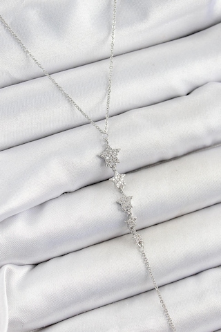 Pirinç Zirkon Taşlı Sıralı Yıldız Figürlü Y Model Gümüş Renk Kadın Kolye Çok Renkli