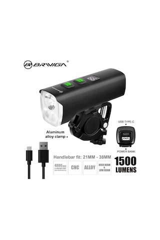 Brivigan Lw-f1400 Usb Şarjlı 1500 Lümen Işık Bisiklet Lamba Siyah