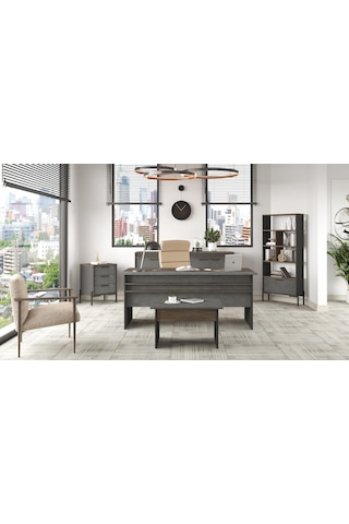 Yurudesign Vista ABCDE Ofis Büro Masa Takımı Kahve-Beton-Antrasit