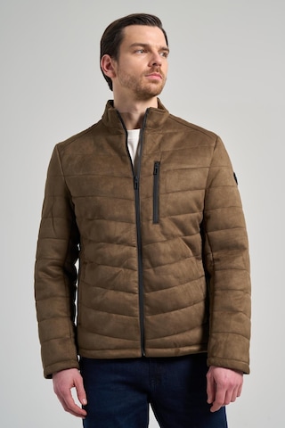 Koyu Haki Dik Yaka Yan Cep Dolum Şişme Standart Fit Esnek Casual Deri Mont 1038245167 Haki