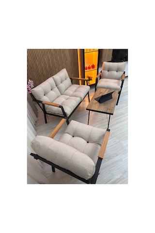 Houseart Menekşe Balkon, Bahçe,teras,cafe - Salon - Metal Kanepe Koltuk Takımı - 2 1 1 Sehpa Krem