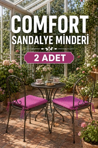 Comfort 2 Adet Sandalye Minderi Bağcıklı Özel Dikişli Süngerli Pamuklu Kumaş Sandalye Minderi Puanlı Fuşya