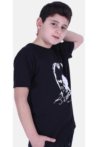 Atatürk Baskılı İmzalı Siyah Unisex Çocuk T-shırt-siyah Siyah