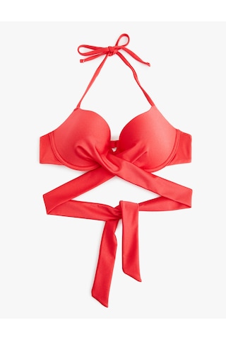 Koton Boyundan Bağlamalı Çapraz Kuşak Aksesuar Detaylı Push-up Bikini Üstü Kırmızı 5sak10193mm Kırmızı