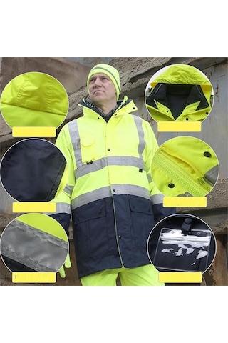 Reflektörlü Oxford Çift Renk 300d Oxford 5+1 Parka Sarı Sarı