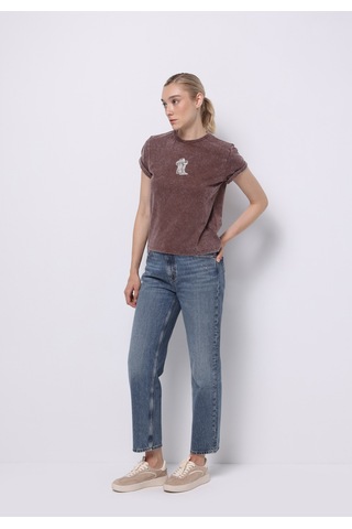 Colins Slim Fit Yuvarlak Yaka Baskılı Kadın Kahverengi Kısa Kol Tişört Cl1075473 Q1.v1 Brw Kahverengi