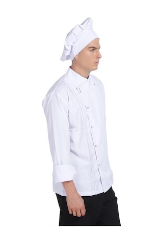 Aşçı Ceketi Beyaz Gümüş Biyeli T Model