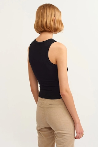 Refox Kadın Siyah Fitilli T-shirt Halter Yaka Örme Atlet , Sporcu Atlet