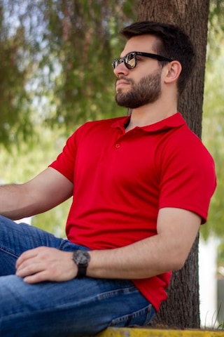 Erkek Kırmızı Petek Tam Esnek Likralı Rahat Ribana Kol Polo Yaka T-shirt 24eplysnsp 001