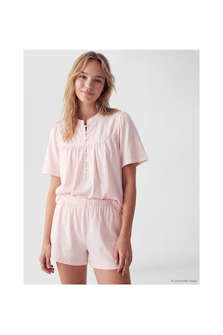 Lcw Dream Pembe Hakim Yaka Nakışlı Hamile Şortlu Pijama Takımı