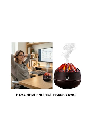 Hava Nemlendirici,aroma Difüzörü Şömine Görünümlü Alev Buhar Makinesi Koyu Kahverengi
