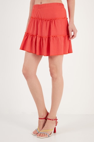 Lela Beli Lastikli Mini Bayan Şort Etek 5865038 Nar Çiçeği