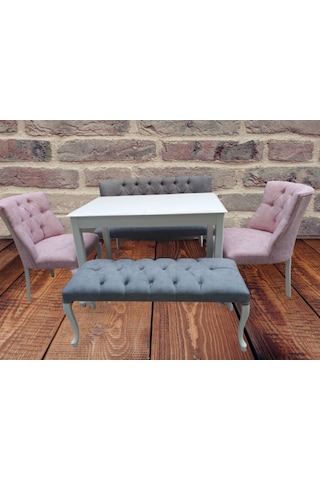 Berjer Çay Set Kayın Lüken Aslan Iskelet Parlak Beyaz Kapitone Dö Abanoz - Beyaz