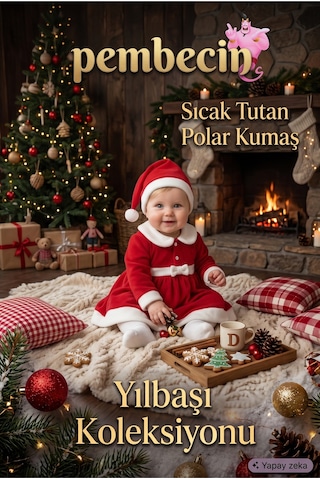 Pembecin Kız Bebek Yılbaşı Kostümü, Şapkalı Kırmızı Noel Baba Bebek Elbisesi Seti