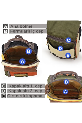 Cappadocia Vintage 4012 Sarı Kırmızı Küçük Sırt Çapraz Omuz Askılı 14inç Laptopçanta Kahverengi - Kırmızı