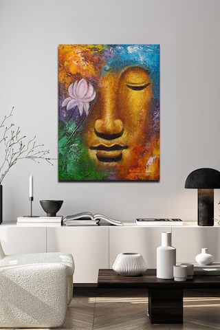 Lotus Çiçeği İle Buda Yüzü Renkli Tuval Tablo-123