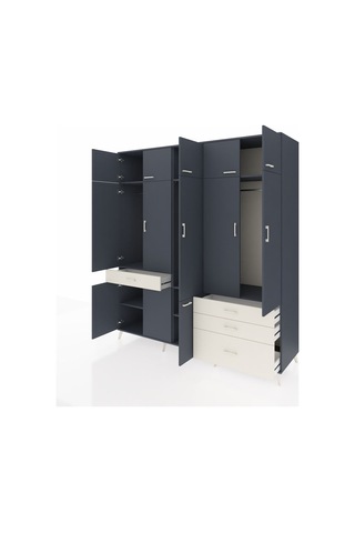 Kronos Dolap 8 Raflı 4 Çekmeceli 3 Askılı 220x59x243 Antrasit-antrasit/aytaşı Antrasıt/aytası