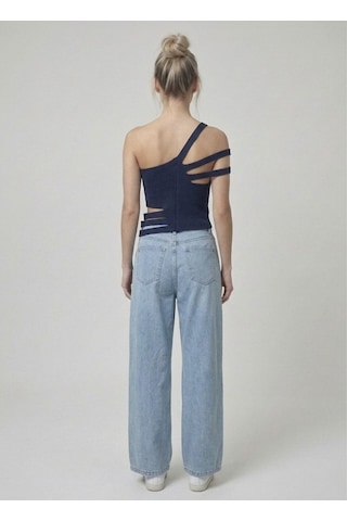 Neden Tekstil Asimetrik Tek Omuz Triko Crop Bluz - Lacivert
