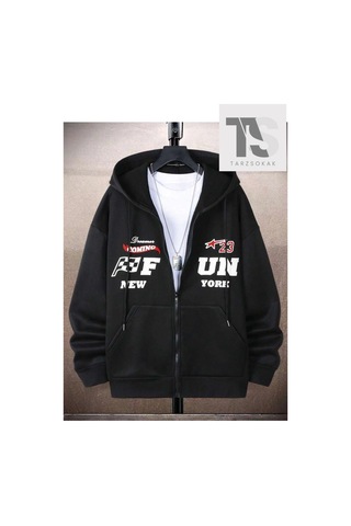 Tarzsokak 23 New York Sweatshirt Fermuarlı Hırka Siyah