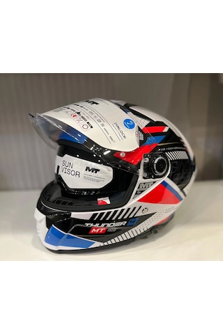 Kask Mt Thunder 4 Sv Luminence A7 Parlak Beyaz/mavi/kırmızı Çok Renkli