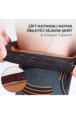 Esnek Ve Sıkmayan Dikişsiz Antrenman Dizliği - Kaymaz Silikonlu Ortopedik Fitness, Voleybol, Basketbol Spor Dizlik 1 Adet Mavi - Turuncu