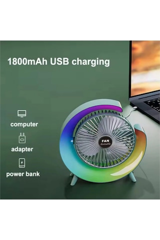 Masaüstü Vantilatör Usb Şarjlı Rgb Led Işıklı 3 Kademeli 180 Ayarlanabilir Soğutucu Fan Pembe - 9089572426389ynt