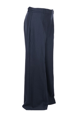 Unique Mode Minimalist Oversize Çizgili Kadın Pantolon - Yüksek Bel Geniş Paça Lacivert