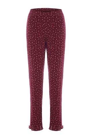 Kadın Pamuklu Çıtır Çiçek Desenli Baby Overloklu Fiyonk Detaylı Uzun Kollu Pijama Takımı Ko70142 Bordo - Pembe