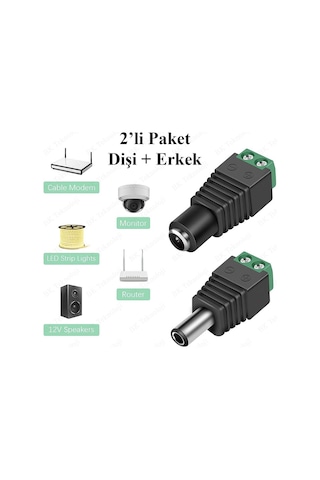 Dc Dişi+Erkek 5.5x2.1mm Klemensli Güç Konnektörü Seti